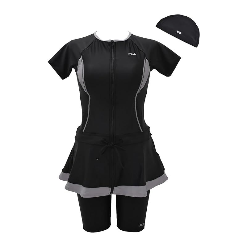 [フィラ] フィットネス水着 3点セット レディース セパレート 半袖 キャップ付き めくれ防止付き 314021 (13L, BGY)