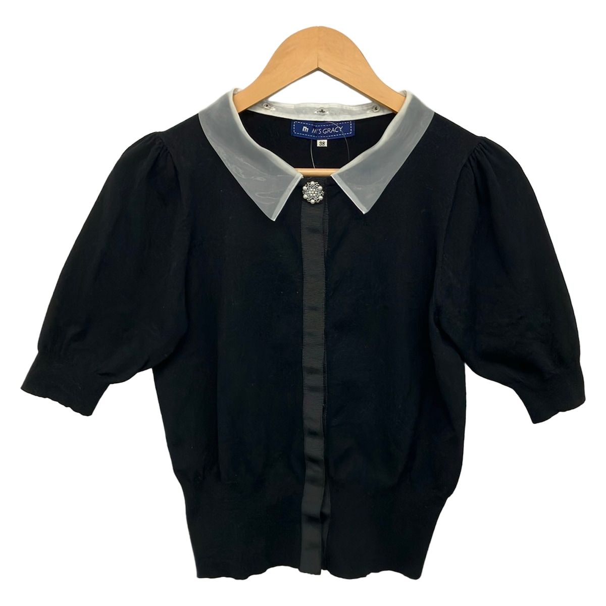 M'S GRACY(エムズグレイシー) カーディガン サイズ38 M レディース美品 黒×アイボリー スパンコール