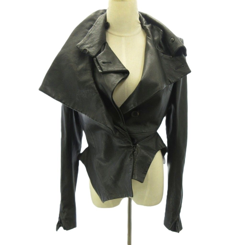 アンドゥムルメステール ANN DEMEULEMEESTER 美品 本人期 レザージャケット ショート丈 ラムレザー 34 黒 ブラック 0806