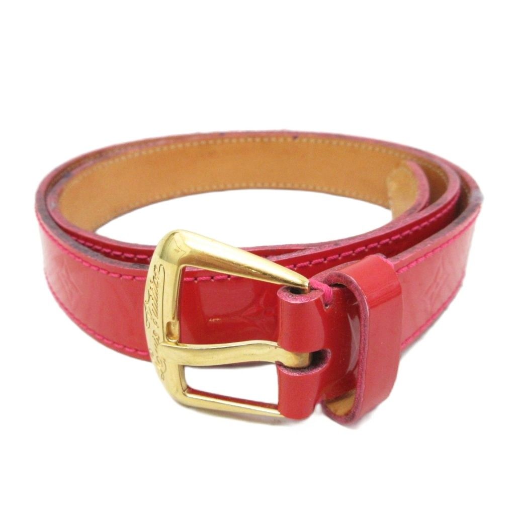 ルイヴィトン LOUIS VUITTON サンチュール ヴェルニ モノグラム ベルト ロゴ金具 ハトメ 総柄 32/80 赤 レッド M9798W ■IBO101