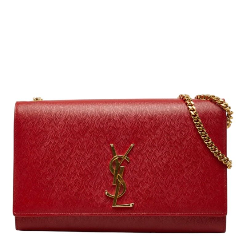 サンローラン ケイト 斜め掛け チェーン ショルダーバッグ レッド ゴールド レザー レディース SAINT LAURENT【1-0279598】