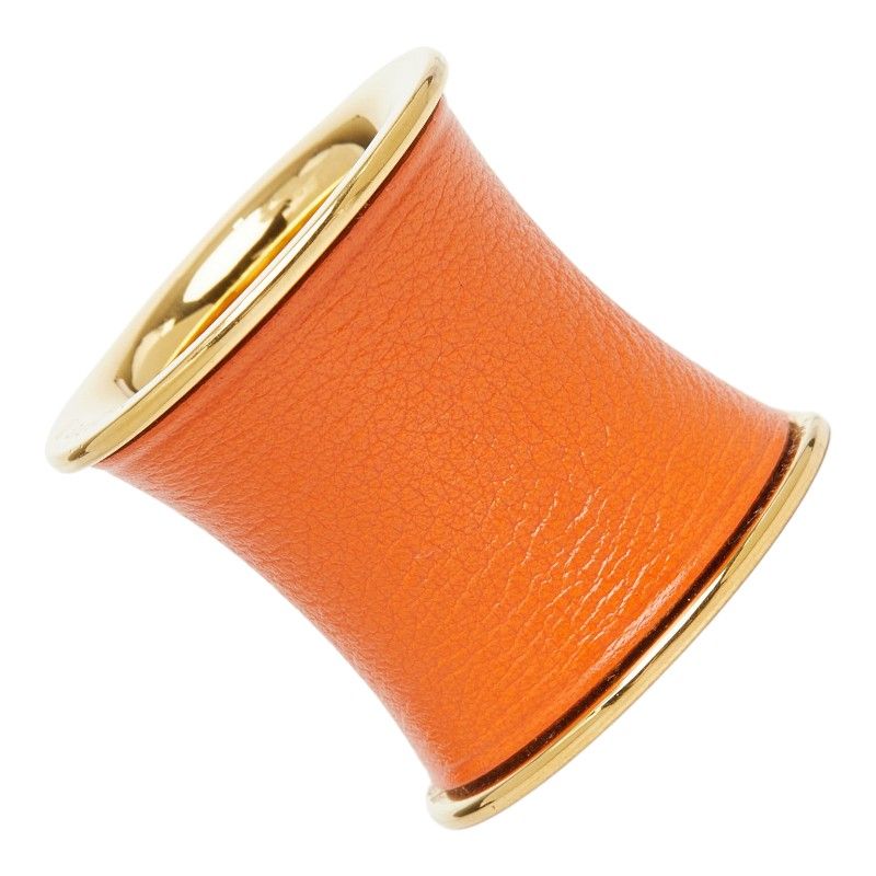 エルメス 筒型 スカーフリング ゴールド オレンジ メッキ レザー レディース HERMES【1-0282160】