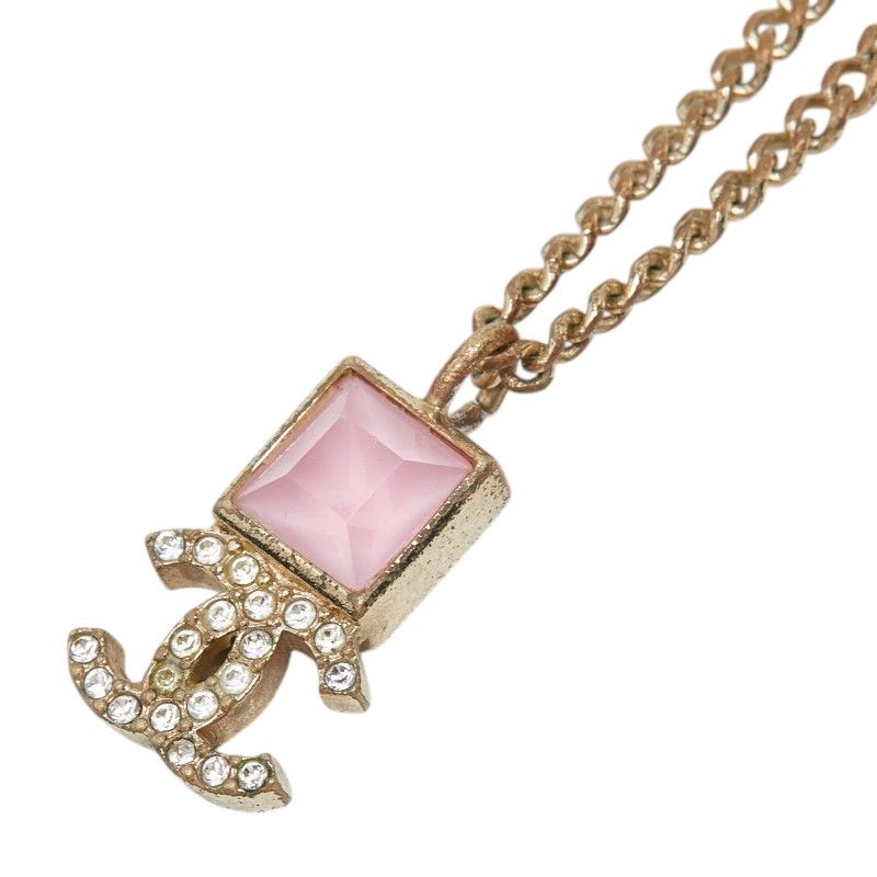 シャネル ココマーク チェーン ペンダント ネックレス ゴールド ピンク メッキ ラインストーン レディース CHANEL【1-0282247】