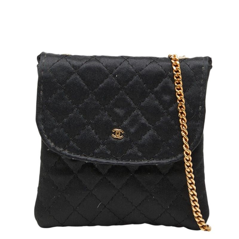 シャネル マトラッセ ココマーク ミニ チェーン ポーチ ブラック サテン レディース CHANEL【228-85516】