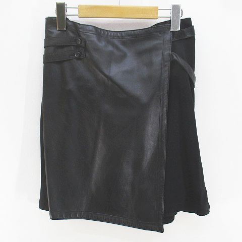 ダークビッケンバーグ DIRK BIKKEMBERGS 膝上 ミニ タイトスカート スカート レザー調 38 黒系 ブラック イタリア製 スリット 切替 毛 ウール 裏地 無地 15,466円