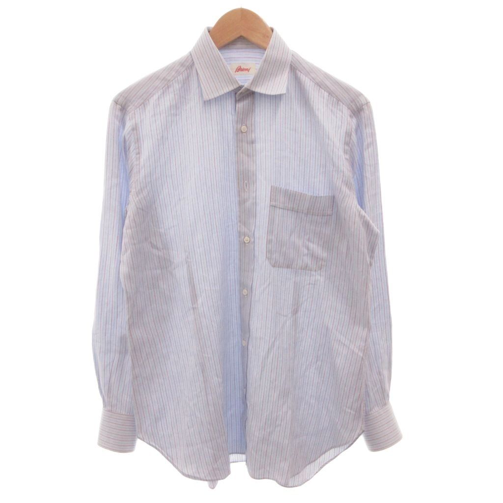 ブリオーニ BRIONI ストライプシャツ コットン 長袖 15/38 水色 ライトブルー /FF IBO100