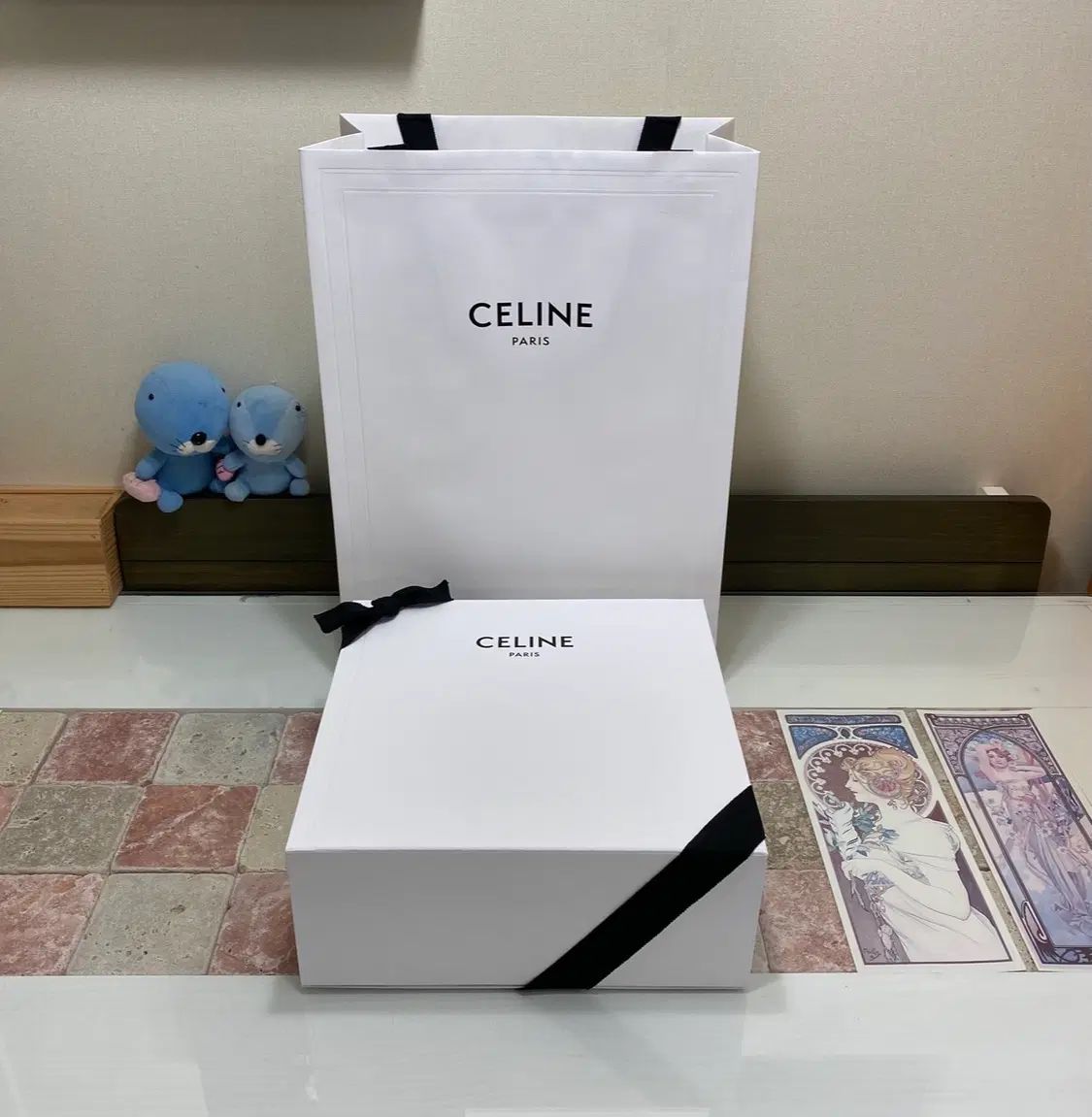 Celine バッグボックス (31x30.5x12.5) + バインダー リフィル + リボン + お買い物バッグ