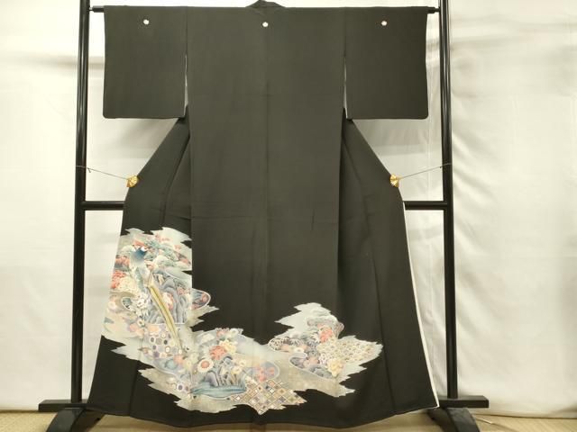 平和屋着物■豪華黒留袖　刺繍　尾長鳥花松文　金銀彩　正絹　逸品　DABH3169qp