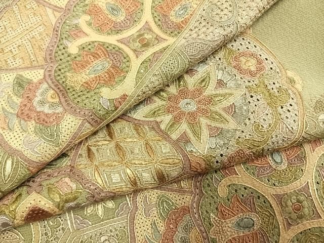 平和屋着物●訪問着　中国三大刺繍　スワトウ刺繍　汕頭刺繍　総刺繍　吉祥花文　暈し染め　正絹　逸品　AABL2956fy