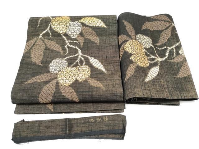 平和屋着物●洛風林　工芸帯地　つけ帯　枝葉文　金銀糸　反端付き　正絹　逸品　CABK5867hy