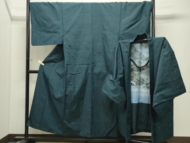 平和屋着物●男性　紬　髭紬羽織セット　色無地　藍色　正絹　逸品　CABK2250gh 36,400円