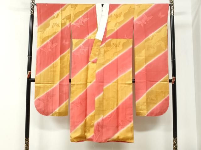 平和屋着物●振袖用長襦袢　袷　舞蝶地紋　暈し染め　正絹　逸品　未使用　CABI3350yc長襦袢
