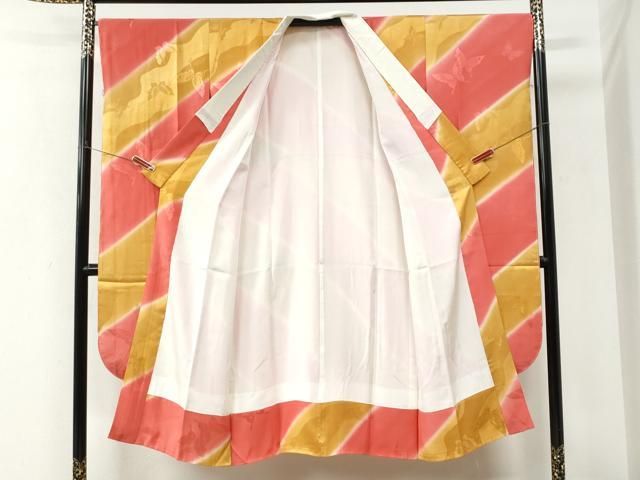 平和屋着物●振袖用長襦袢　袷　舞蝶地紋　暈し染め　正絹　逸品　未使用　CABI3350yc