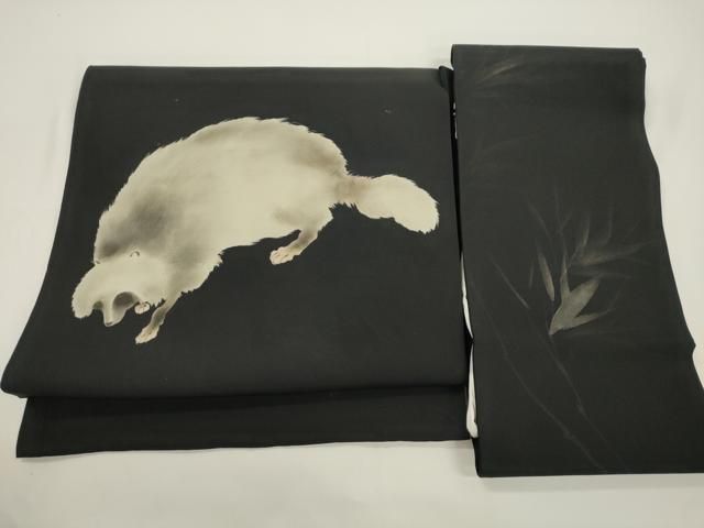 平和屋着物●つけ帯　狸　黒地　正絹　逸品　CABJ9419dy 20,306円
