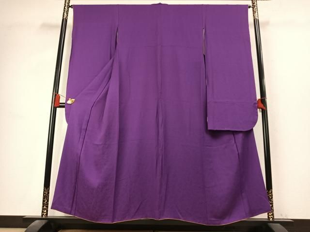 平和屋着物●豪華振袖　色無地　草花地紋　本紫色　正絹　逸品　AABK7723fy