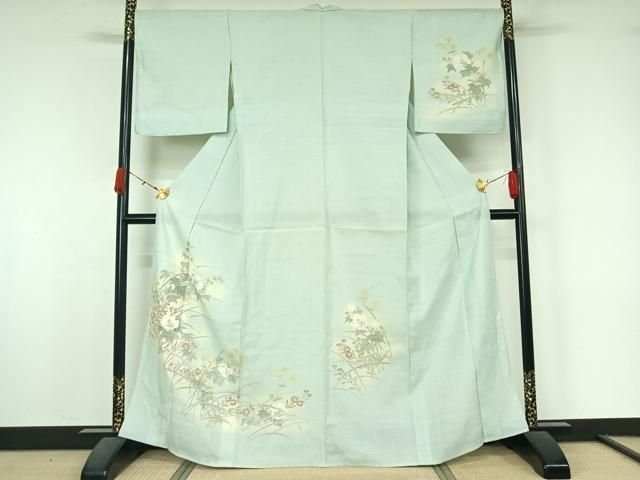 平和屋着物▽生紬　訪問着　単衣　手描き　草花文　正絹　逸品　AABK7317jh 25,012円
