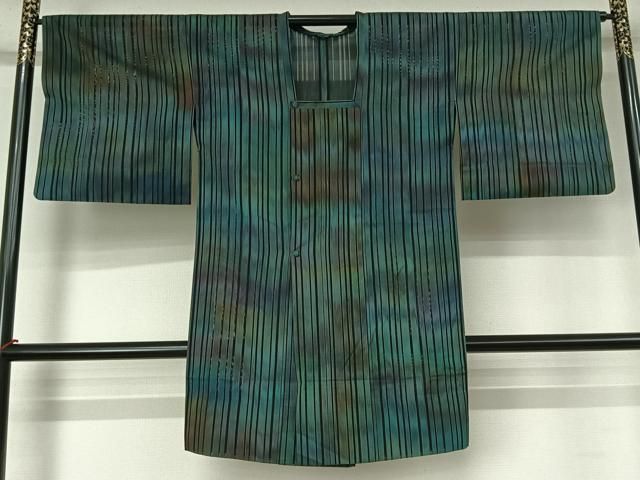 平和屋着物▽本能州紬　絲芸苑　道行コート　スリーシーズン　春夏秋　塵除け　縞　暈し染め　証紙付き　ロング丈　正絹　逸品　AABK9835jh 22,776円