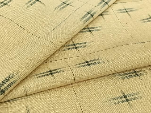 平和屋着物▽上質な紬　単衣　幾何学文様　正絹　逸品　AABK9836jh