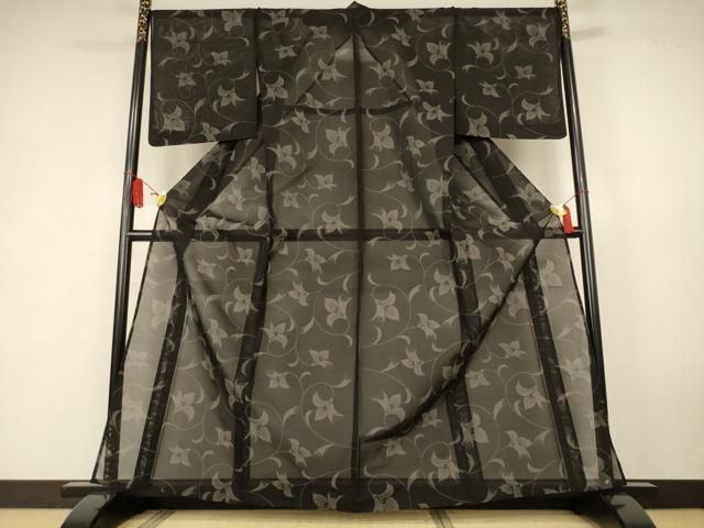 平和屋着物＊夏物　本場大島紬　夏大島　花唐草文　正絹　逸品　AABK6563jd