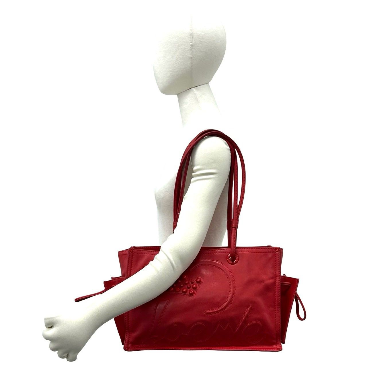 極 美品 LOEWE ロエベ ショッパー トートバッグ スタッズ ロゴ ナッパ