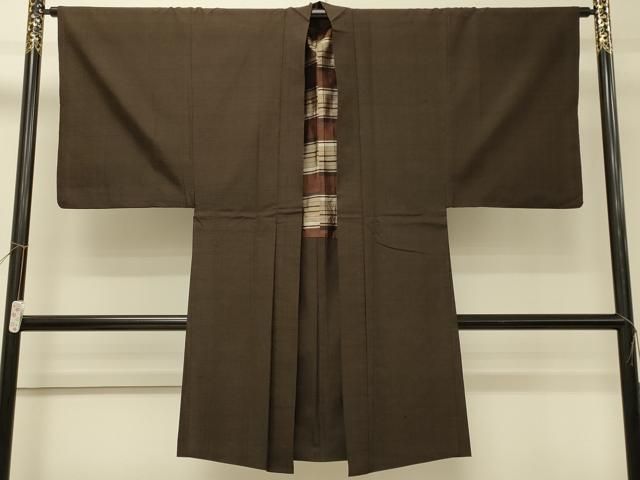 平和屋着物＃男性　長羽織　紬地　霞文　正絹　逸品　CABJ5470in