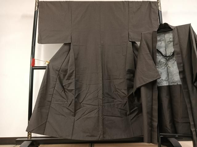 平和屋着物●男性　紬　アンサンブル　100亀甲　総詰め　正絹　逸品　AABK1559fy