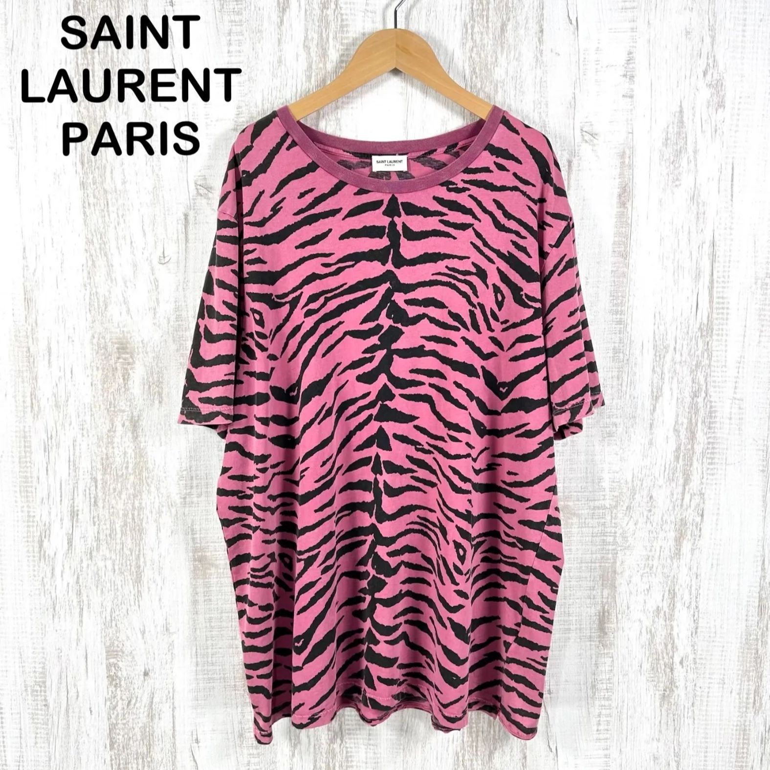 SAINT LAURENT PARIS サンローランパリ ゼブラ 総柄 Tシャツ ピンク