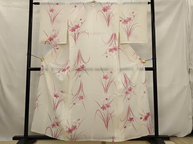 平和屋着物＊夏物　小紋　絽　草花文　銀彩　正絹　逸品　AABK2947st