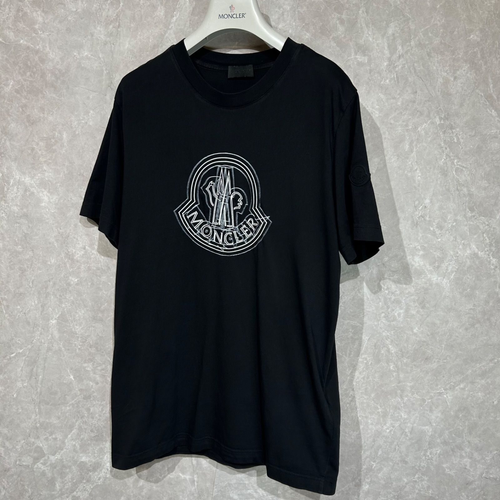 【美品】 MONCLER モンクレールラバーワッペン半袖Tシャツ黒S