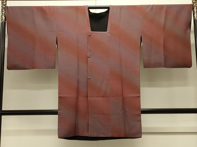 平和屋着物＃道行コート　リバーシブル　斜線文　暈し染め　黒地　ロング丈　正絹　逸品　CABJ5300in