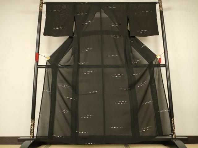 平和屋着物＊夏物　小紋　絽　横段丸文　黒地　正絹　逸品　AABK4026jd 7,592円