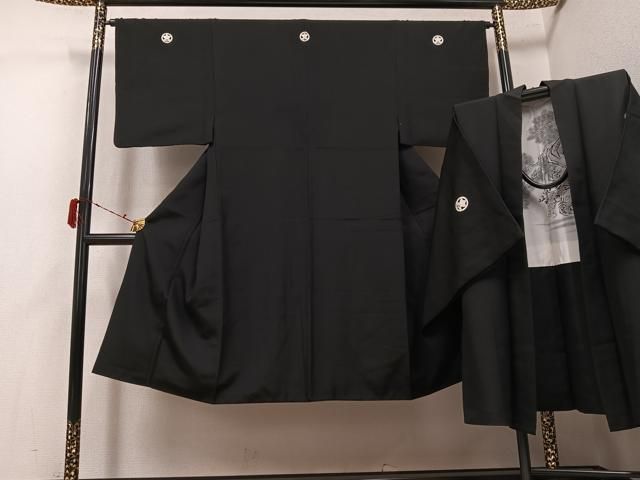 平和屋着物●男性　黒紋付・羽織セット　正絹　逸品　AABK4431ph 36,400円