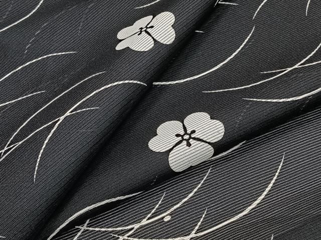 平和屋着物＊夏物　小紋　絽　芝花文　黒地　洗える着物　CABJ4143xi