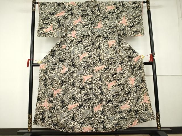 平和屋着物●上質な小紋　型染め　飛鶴文　正絹　逸品　AABK1840cs