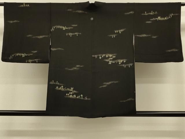 平和屋着物＃羽織　寿光織　人物風景文　黒地　金糸　正絹　逸品　CABH7184in