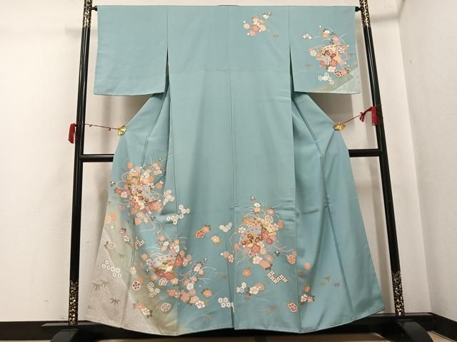 送料無料】平和屋着物○訪問着 檜扇花文 暈し染め 金彩 正絹 逸品 未