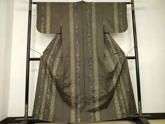 平和屋着物●本場大島紬　染大島　訪問着　刺繍　更紗花鳥間道　金糸　正絹　逸品　AABJ5732ck