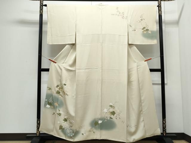平和屋着物●訪問着　駒刺繍　草花文　暈し染め　金彩　正絹　逸品　CABI1219th