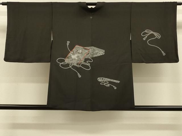 平和屋着物＃羽織　刺繍　文箱花鳥文　黒地　正絹　逸品　未使用　CABH7180in