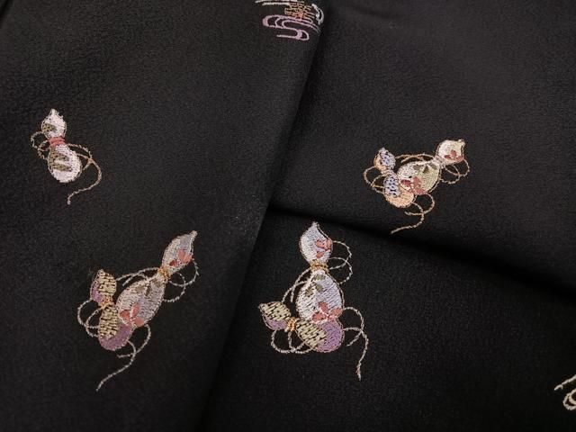 平和屋着物●訪問着　総刺繍　瓢箪　ほたる暈し　黒地　金糸　正絹　逸品　AABJ6227ph