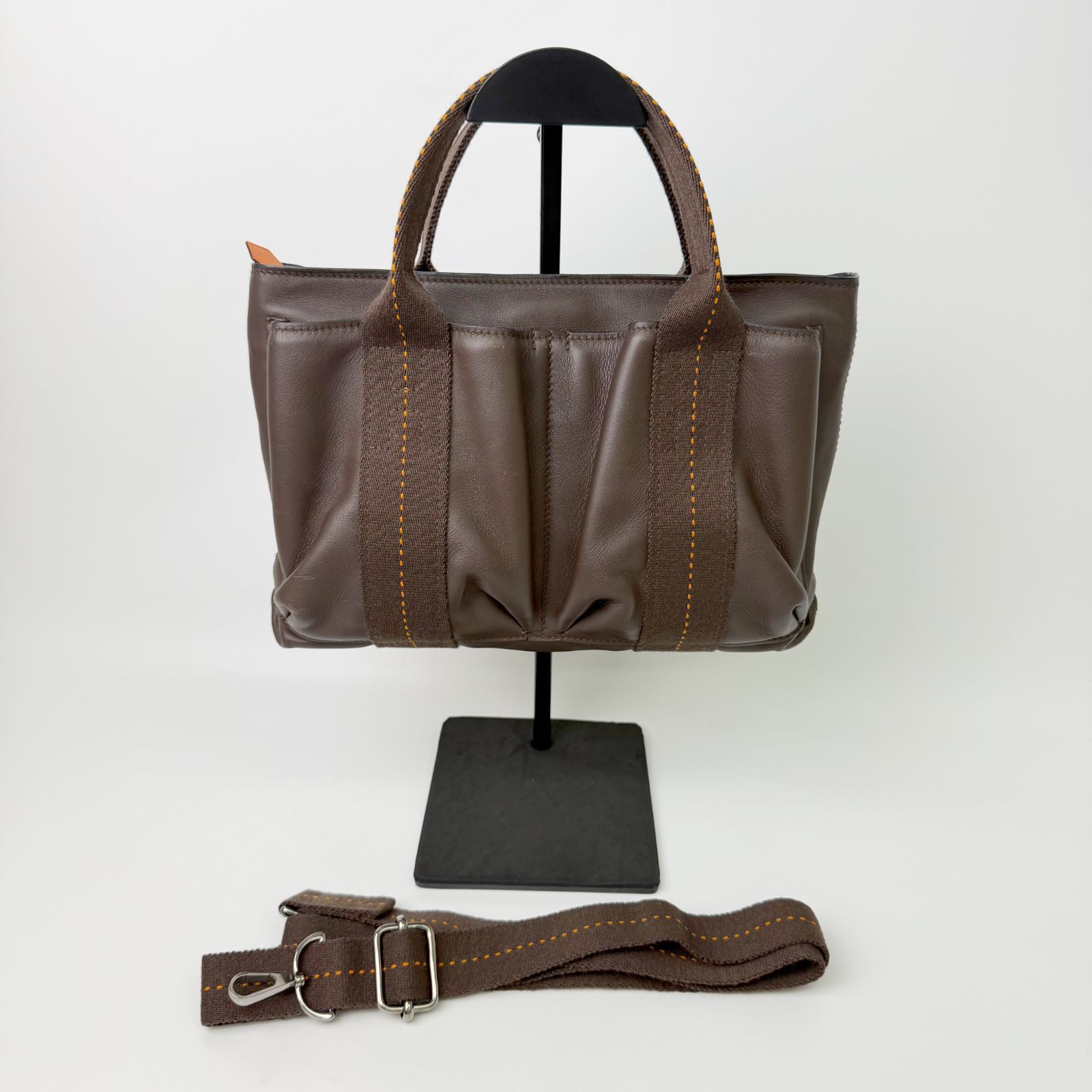 【中古】Hermes エルメス キャラバン 2WAY ハンドバッグ ショルダーバッグ レザー / キャンバス ブラウン ヴィンテージ レディース HIBUOCHI VINTAGE hboc260804a02