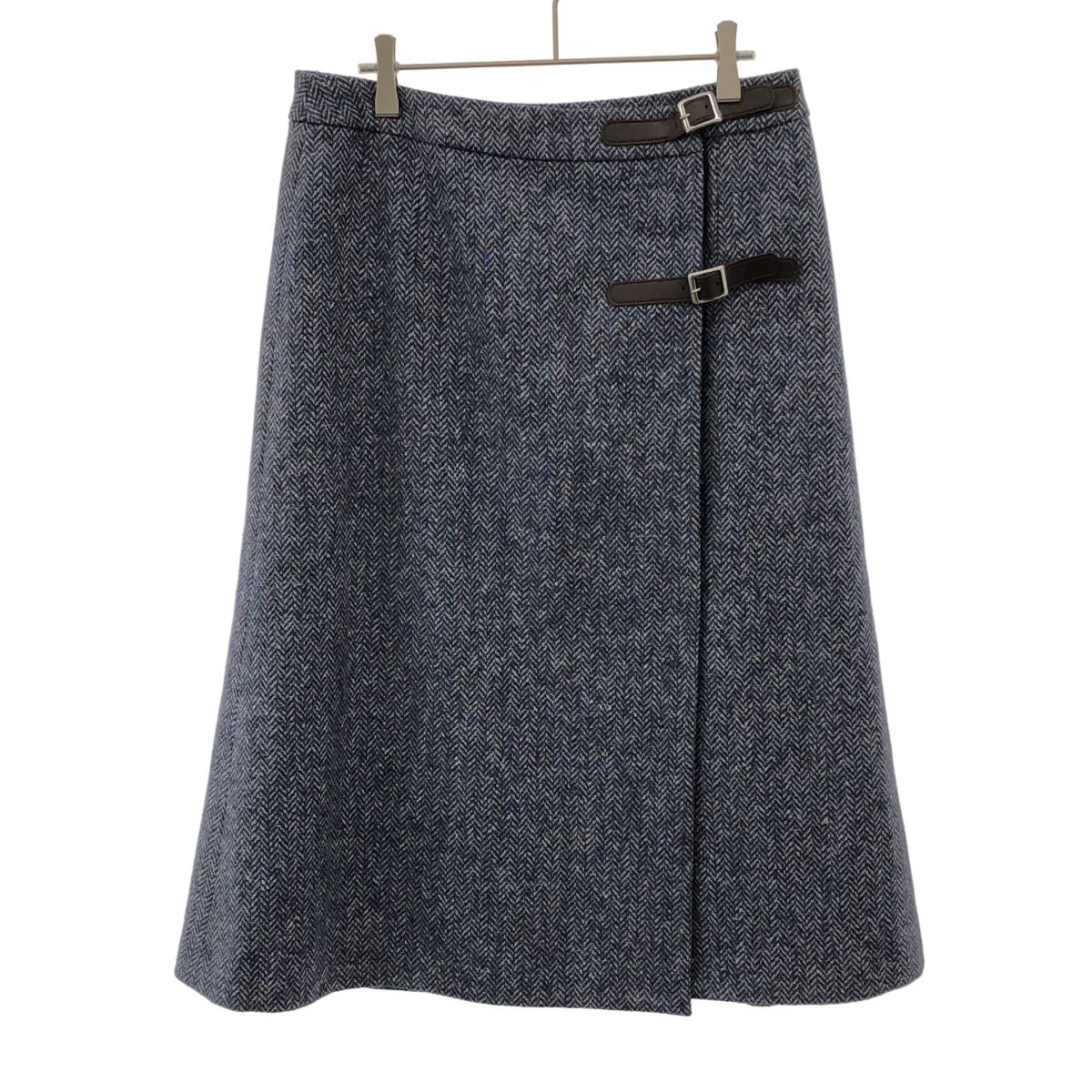 madame H CLOSET マダムエイチクローゼット ヘリンボーンウールベルテッドラップスカート MH-96 ネイビー 40