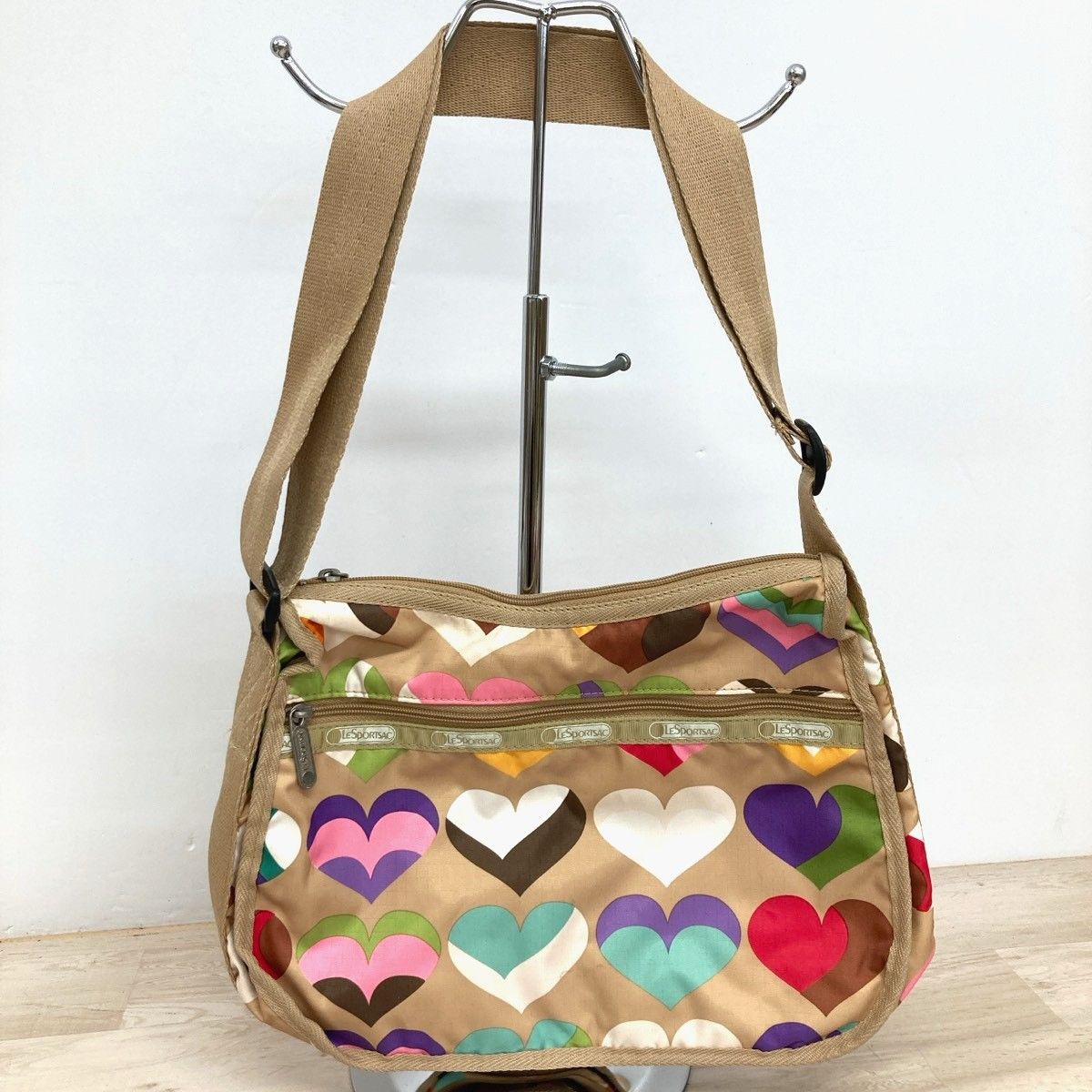 レスポートサック LeSportsac ショルダーバッグ ハート柄 ベージュ系 