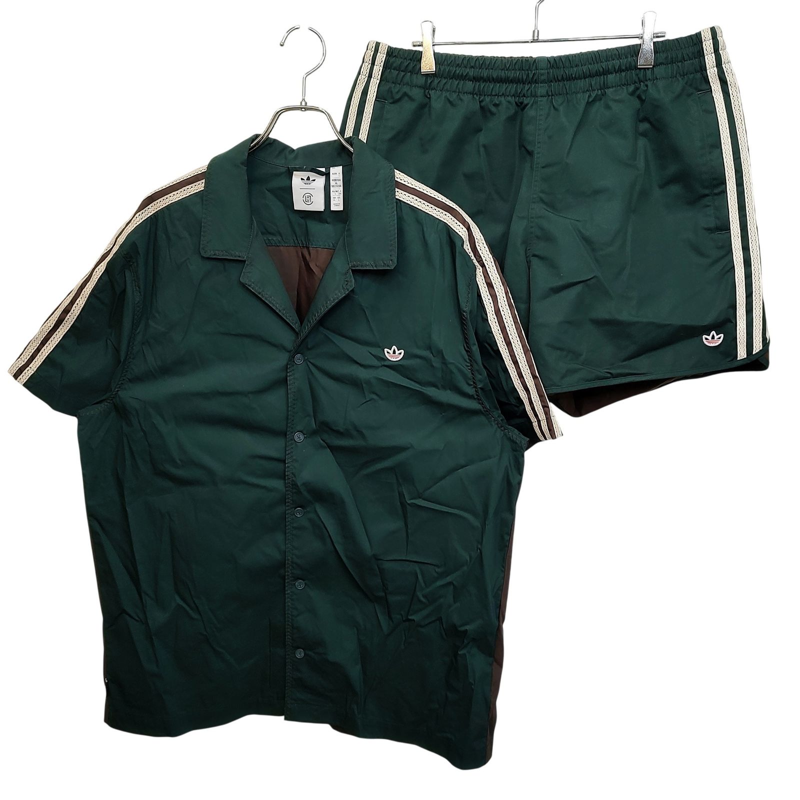 ADIDAS アディダス CLOT by Edison Chen ボウリング 半袖 シャツ/ スプリンターショーツ JP3870 APU013/JP3871 1W7002 上L 下L グリーン メンズ
