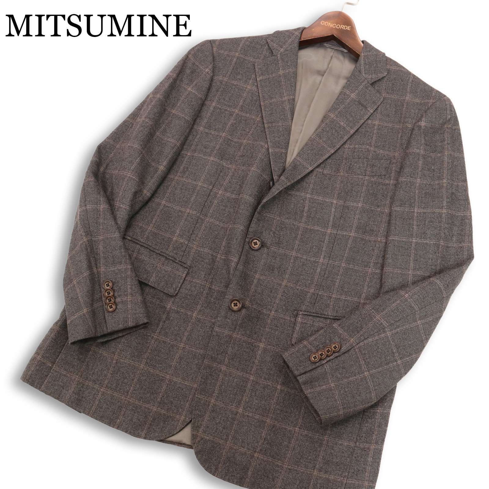 MITSUMINE ミツミネ 秋冬 ロロピアーナ SUPER120'S生地★ ウール ツイード チェック テーラード ジャケット Sz.L メンズ 灰
