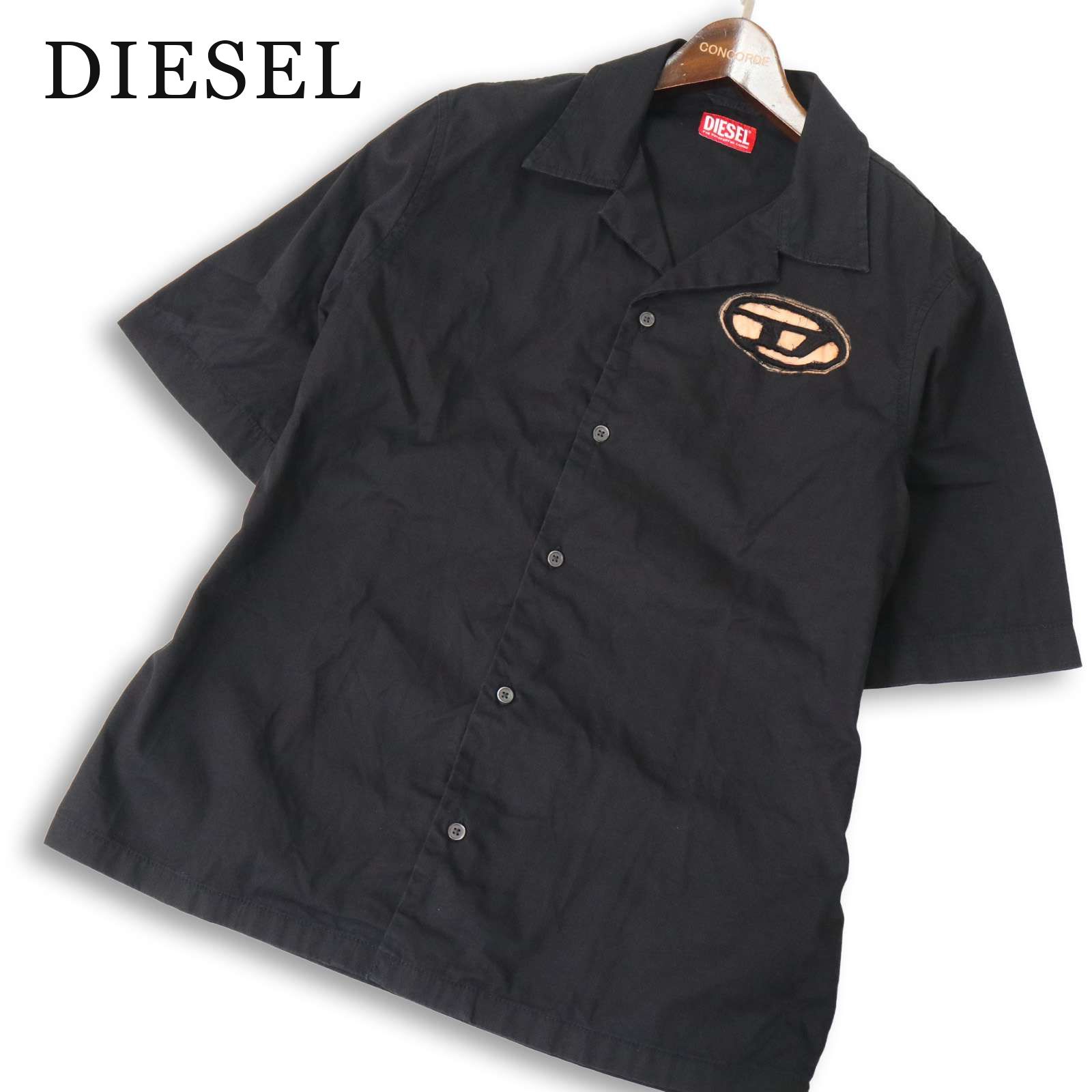 DIESEL ディーゼル 春夏★ 【S-TAN-BLEACH】 半袖 Dロゴ オープンカラー キャンプ シャツ Sz.44 メンズ 黒