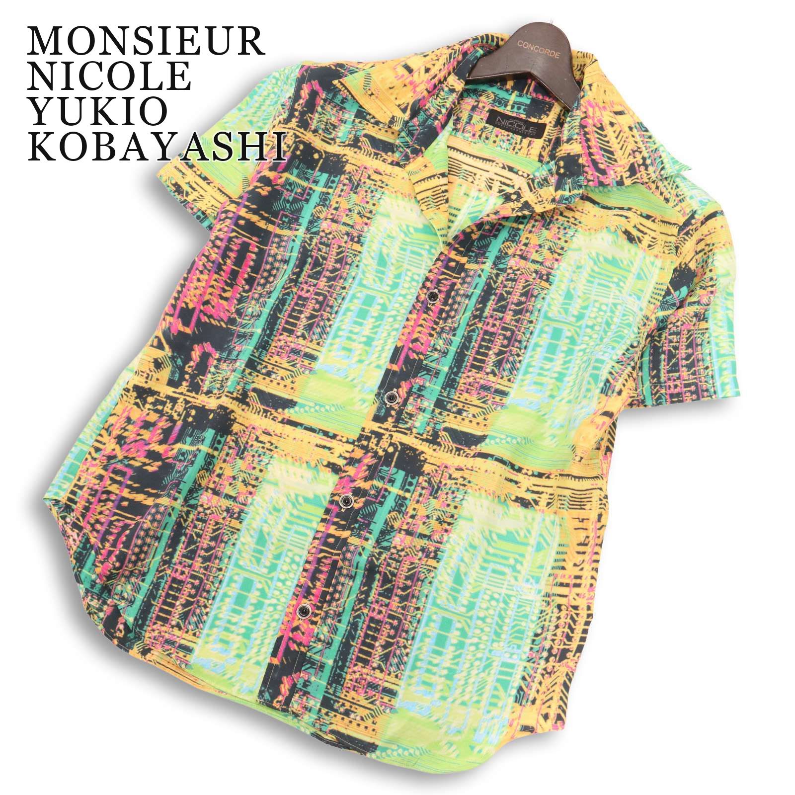 希少! 初期★ MONSIEUR NICOLE YUKIO KOBAYASHI ムッシュ ニコル ユキオコバヤシ 春夏★ 半袖 総柄 シャツ Sz.F メンズ