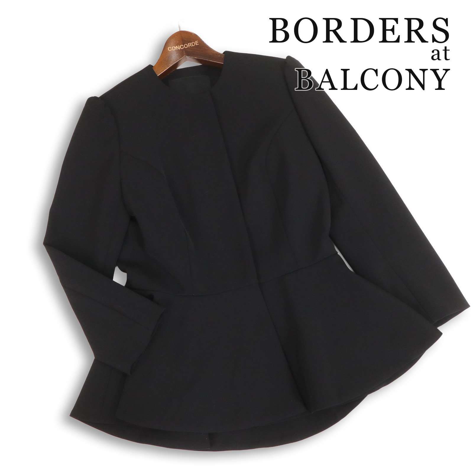 美品★BORDERS at BALCONY ボーダーズアットバルコニー 【JACKET NOIR】 ペプラム ジャケット ノワール Sz.36 レディース 黒 18,641円