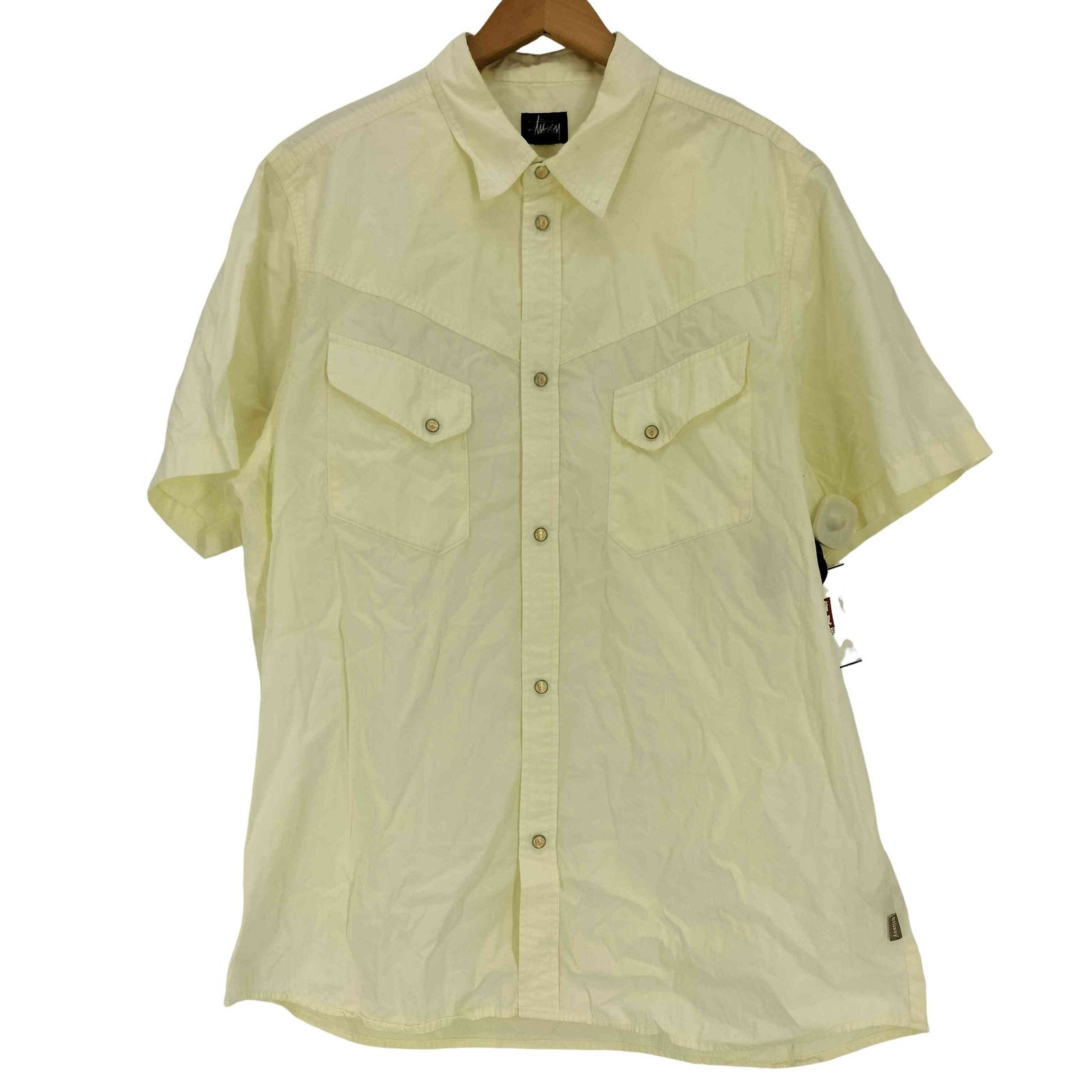 ステューシー Stussy 90S USA製 紺タグ Skull & Bones S/S REGULAR COLLAR SHIRT スカル＆ボーンボタン レギュラーカラーシャツ メンズ import：XL 7,785円
