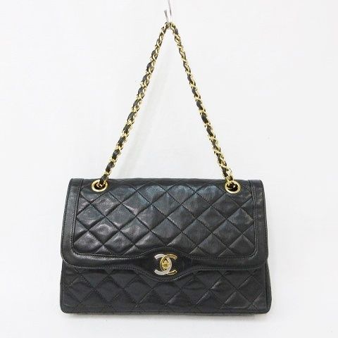 シャネル CHANEL ショルダーバッグ チェーン マトラッセ ココマーク レザー ブラック 黒 ☆AA★